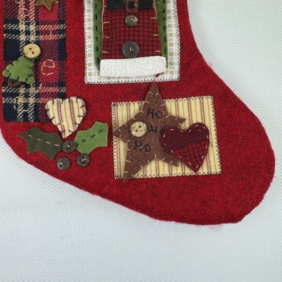 Christmas Stocking Santa Red Country Plaid Design Holiday Lined Large 18 inches - Picture 3 of 10